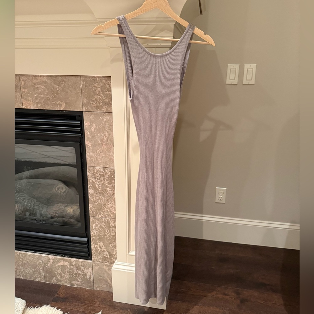 Gray Sleeveless Ribbed Dress